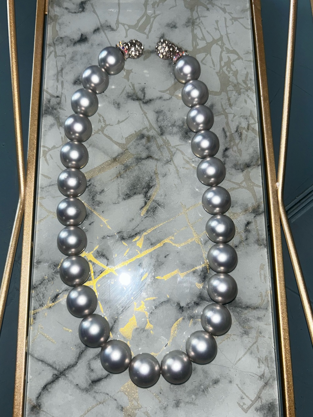 Classic Silver Pearl Necklace Crystal Rhinestone Clasp Vintage Large - Picture 4 of 13